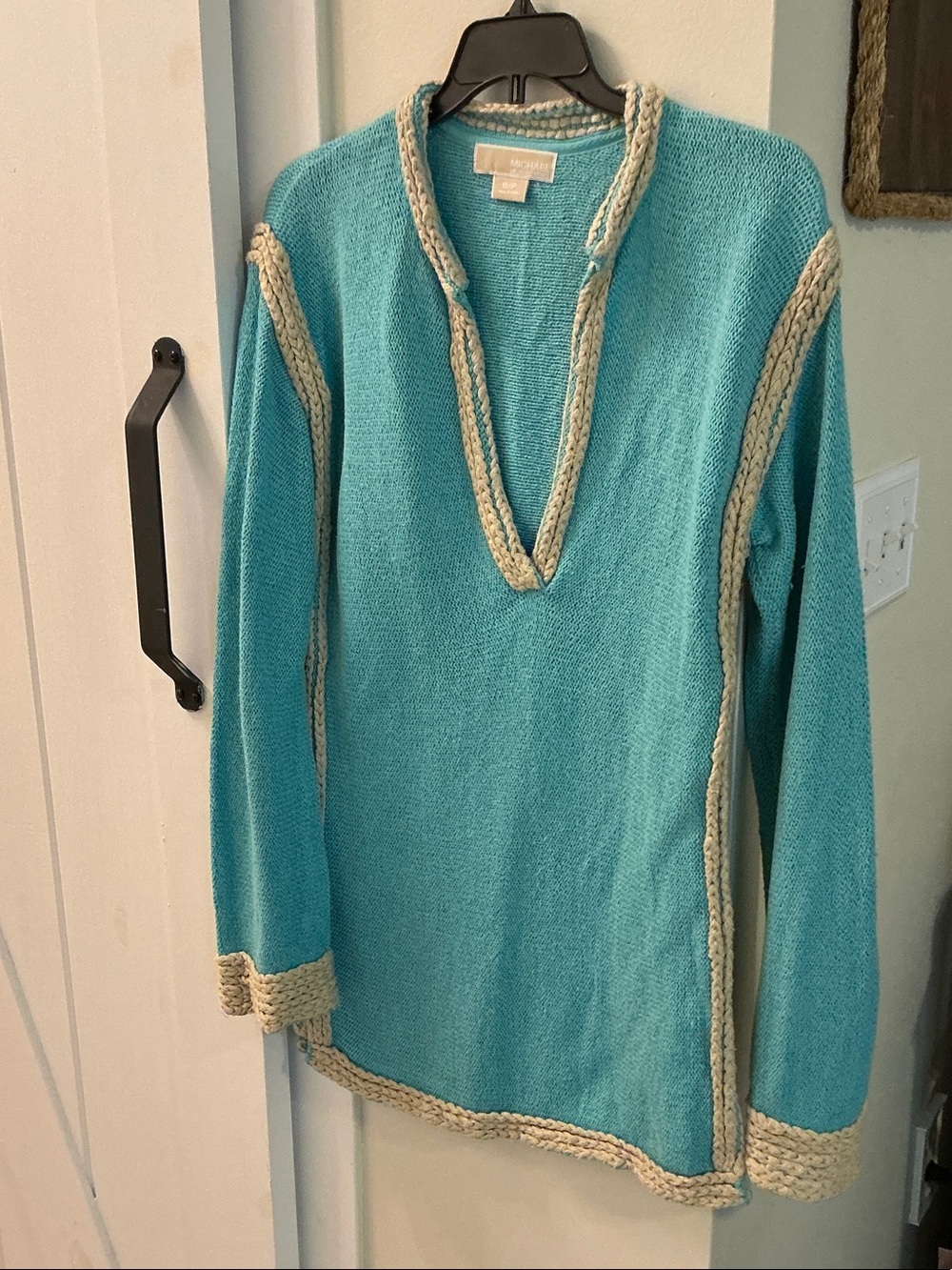 Michael Kors Teal Knit Sweater with Cream Trim